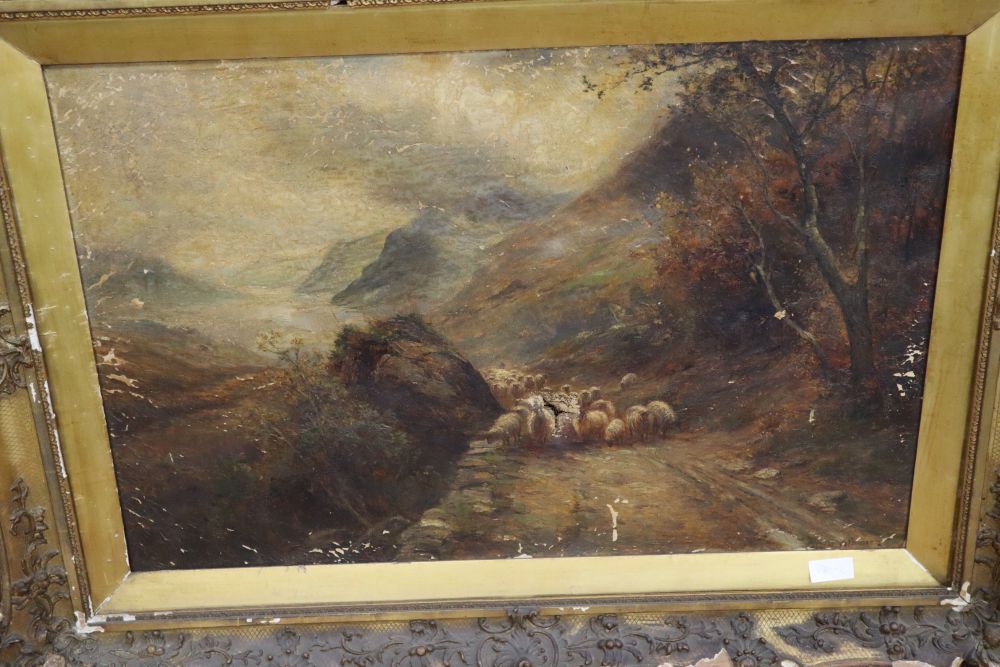 Ernest Walbourn (1872-1927), oil on canvas, Shepherd and flock on a lane, signed, 60 x 90cm (a.f.)